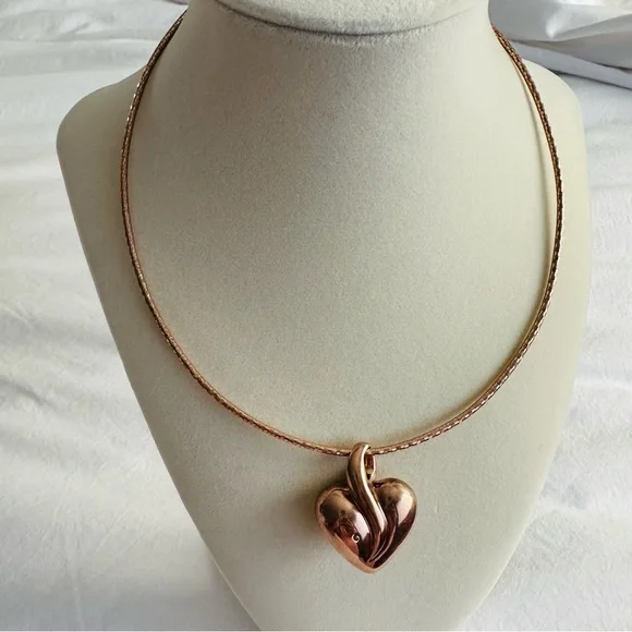 Rose Gold Vermeil 925 Omega Necklace with Heart Pendant - Picture 7 of 15